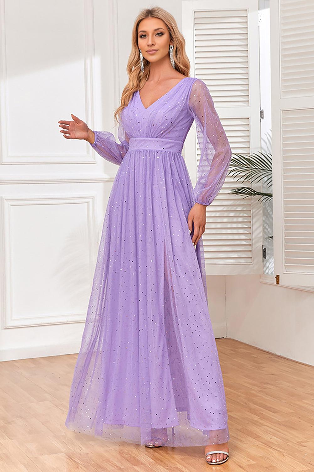 A-Line Long Sleeves Mother of the Bride Dress with Slit