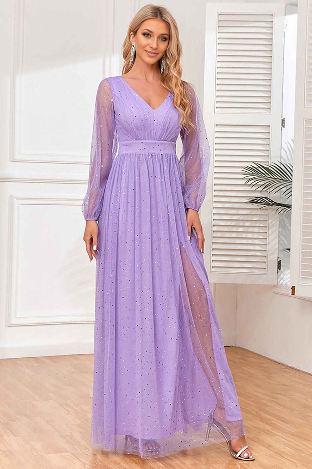 A-Line Long Sleeves Mother of the Bride Dress with Slit