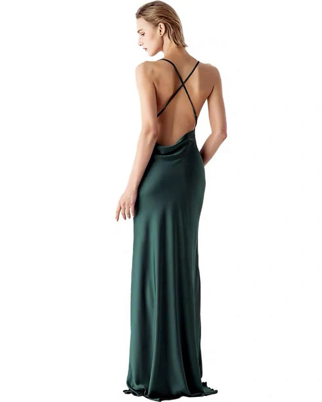 Sexy Mermaid Evening Dresses Cowl Neck Open Back