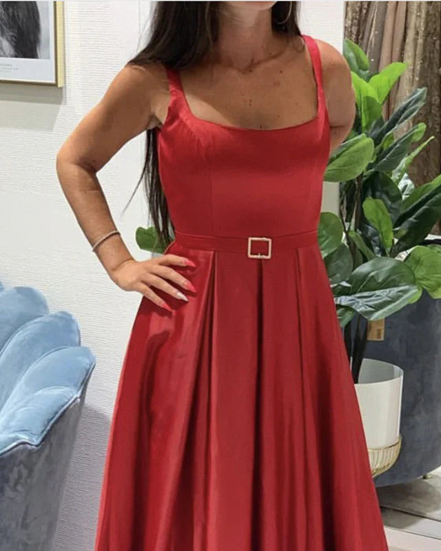 Long Satin Spaghetti Straps Evening Dresses