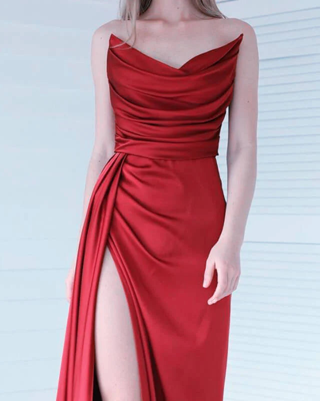 Red Mermaid Strapless Evening Dress