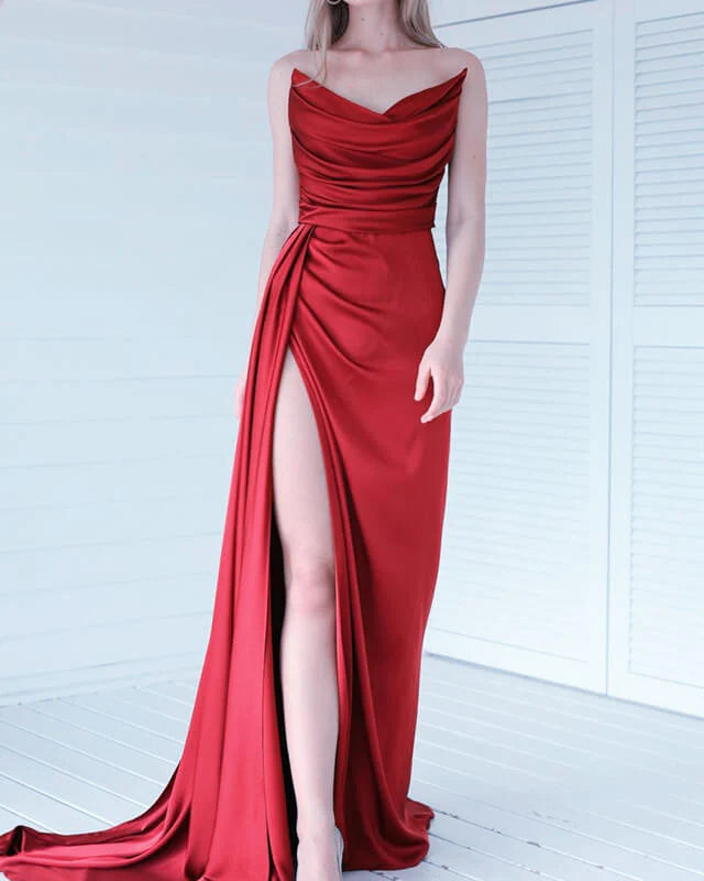 Red Mermaid Strapless Evening Dress