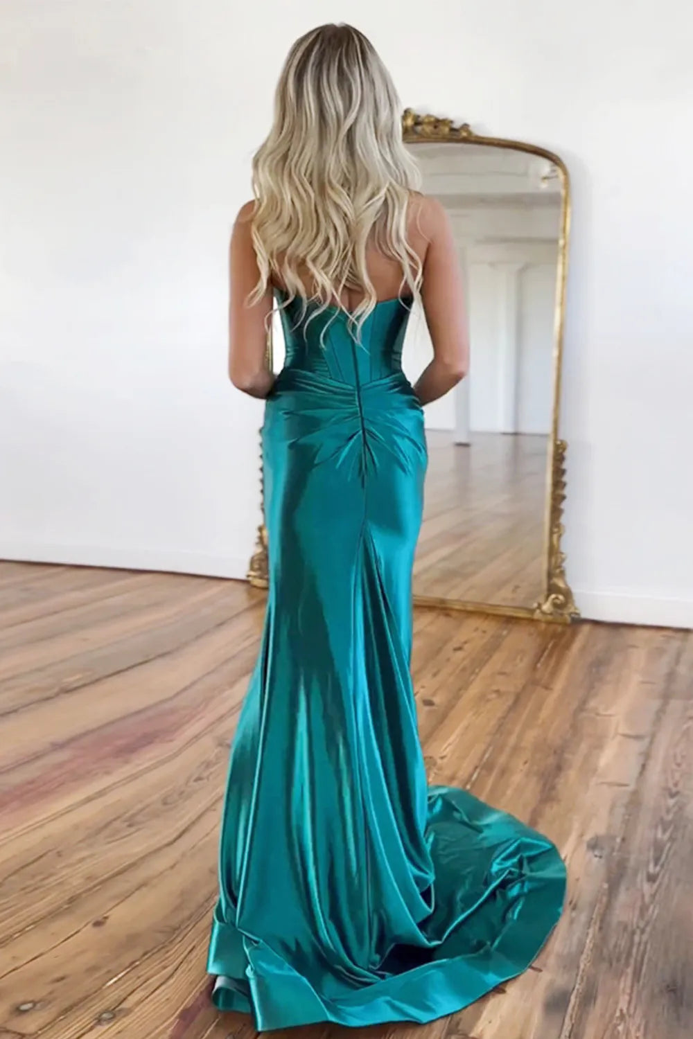 Mermaid Sweetheart Long Satin Prom Dress With Split