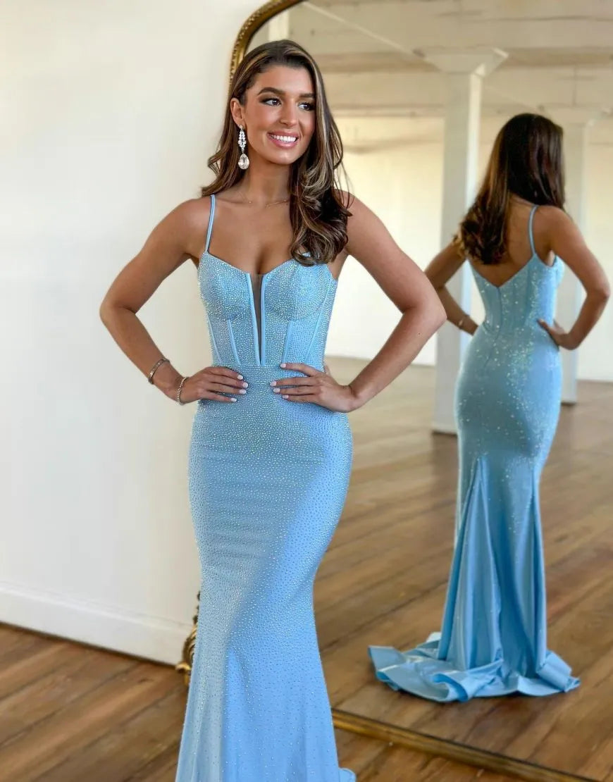 Spaghetti Straps Long Glitter Prom Dress