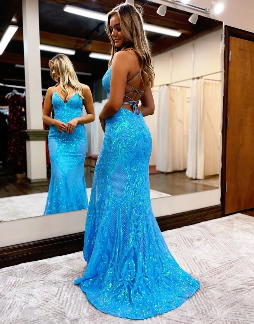 Corset Back Long Prom Dress With Sequin