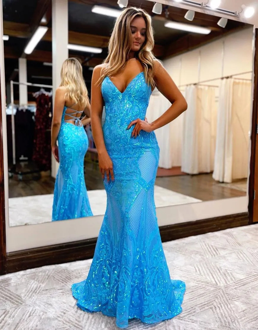 Corset Back Long Prom Dress With Sequin