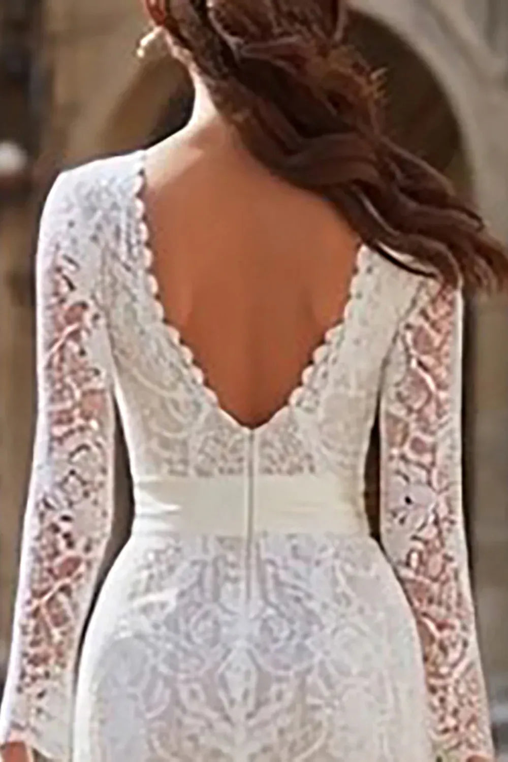 Long Sleeve Lace Midi Wedding Dress with Bow Sash - Elegant Bridal & Elopement Gown