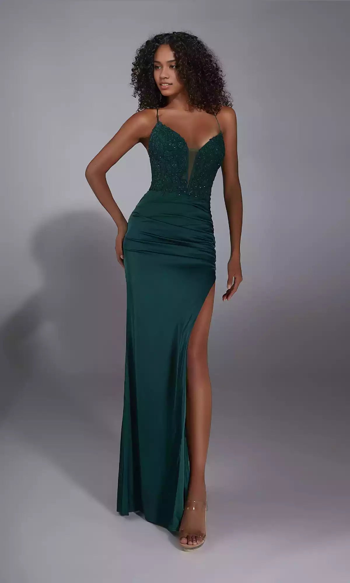Long and charming satin chiffon lace corset with backless side slit Prom Dresses