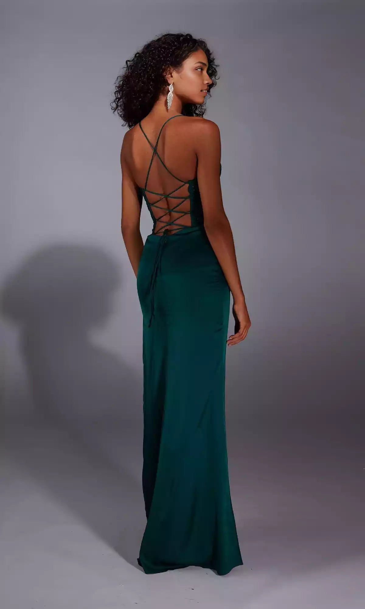Long and charming satin chiffon lace corset with backless side slit Prom Dresses