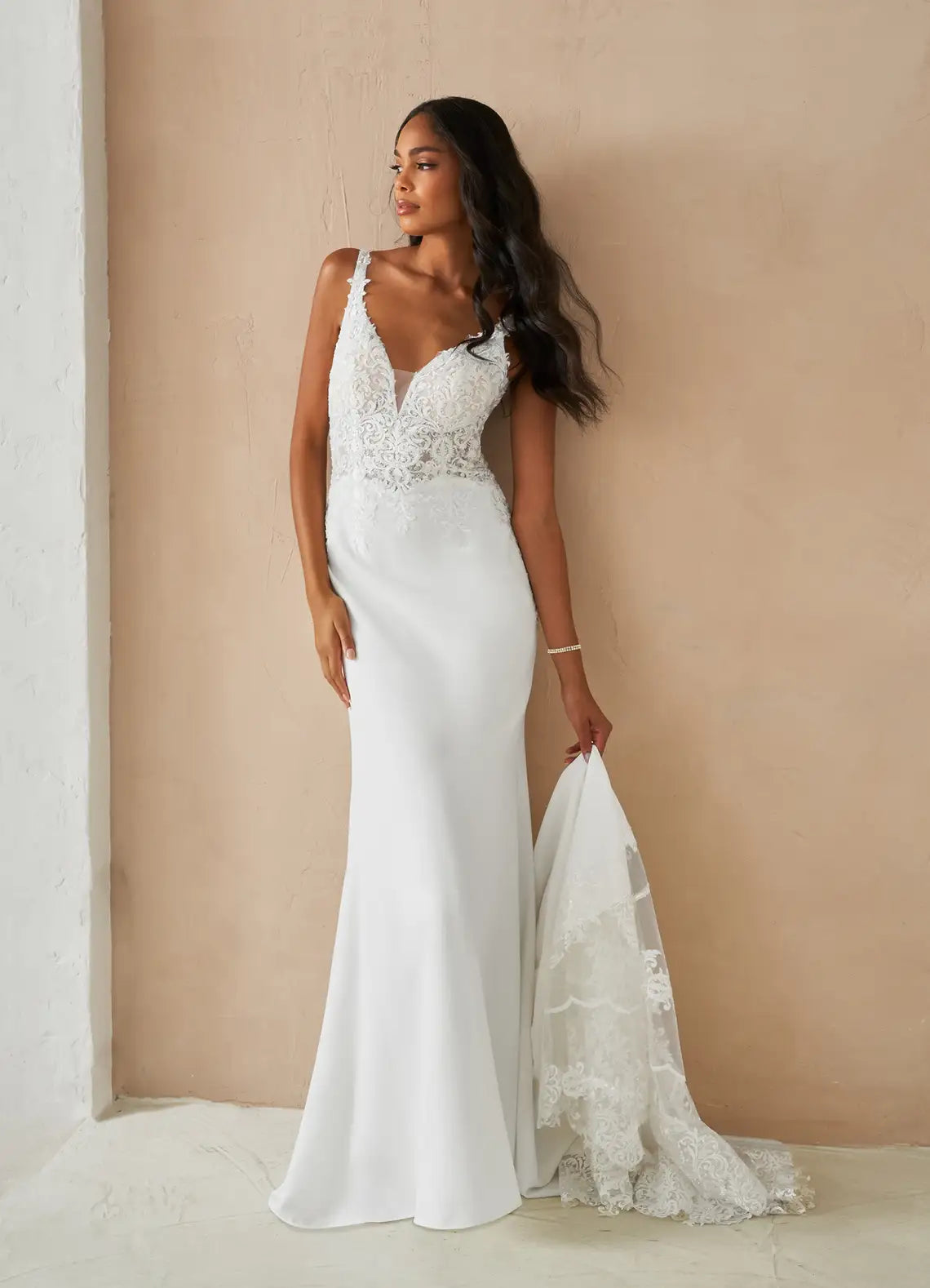 Low open back with lace appliques Floral Lace Wedding Dress with Halter Neckline and Two Silhouette Options