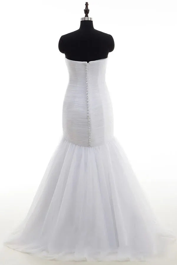 Luxurious tulle construction Strapless Ruched Tulle Mermaid Wedding Dress with Sweetheart Neckline