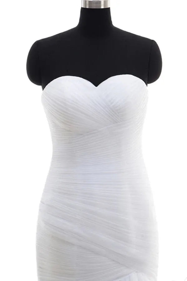 Luxurious tulle construction Strapless Ruched Tulle Mermaid Wedding Dress with Sweetheart Neckline