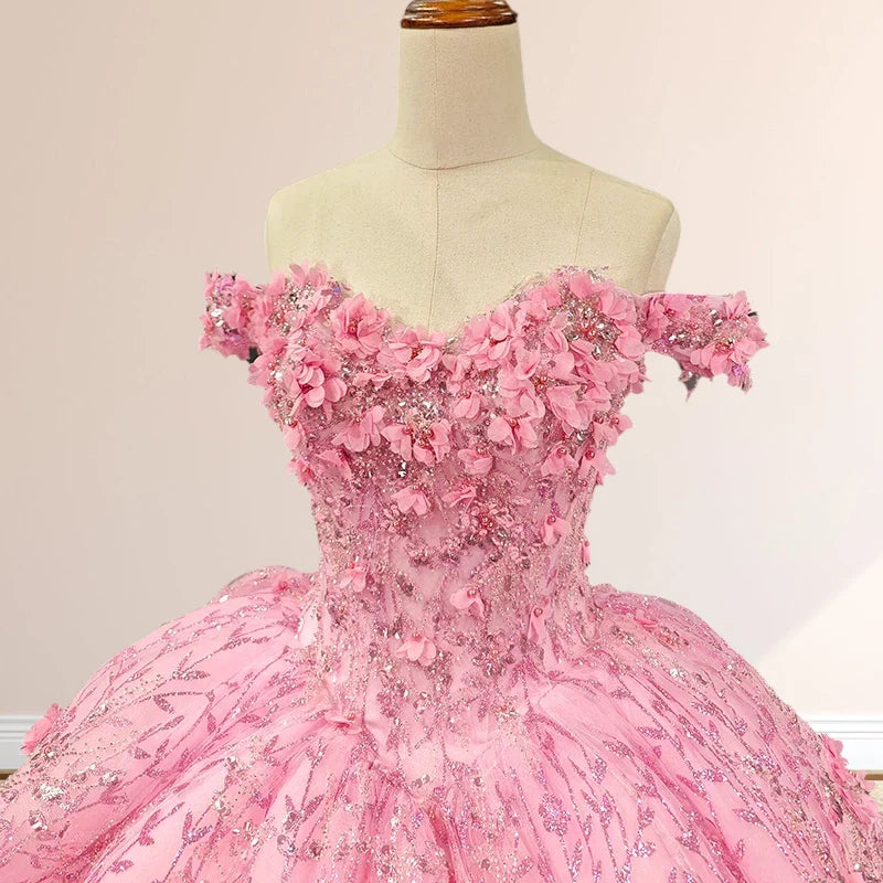 Quinceanera Dress Luxury Ball Gown Appliques Off the Shoulder Sweet Dresses Beading