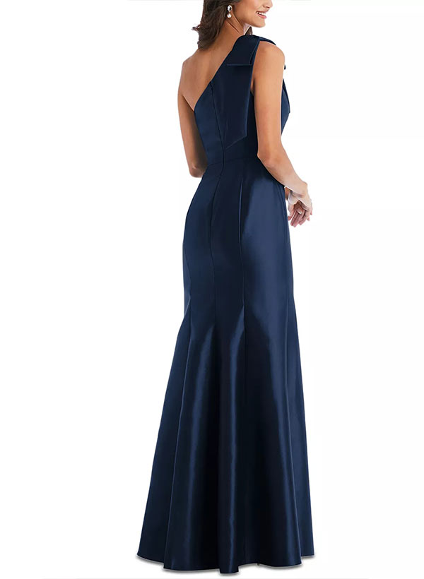 Sheath/Column One-Shoulder Sleeveless Satin Mother Of The Bride Dresses With Bowknot
