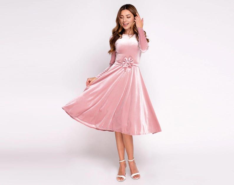 Mauve velvet dress with belt Christmas velvet dress evening dress velvet bridesmaid dress wedding guest dress party dress
