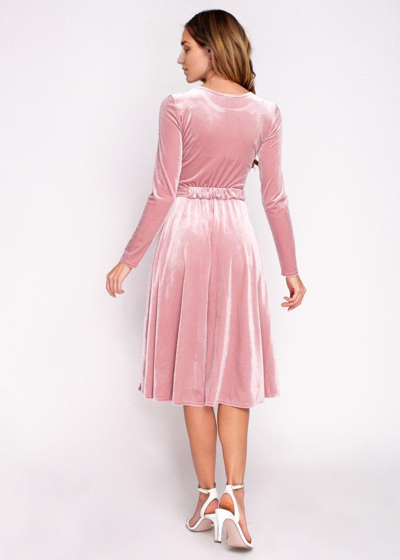 Mauve velvet dress with belt Christmas velvet dress evening dress velvet bridesmaid dress wedding guest dress party dress