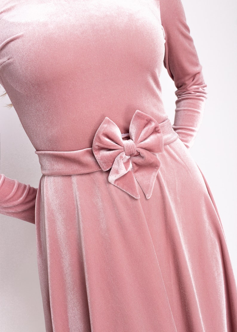 Mauve velvet dress with belt Christmas velvet dress evening dress velvet bridesmaid dress wedding guest dress party dress