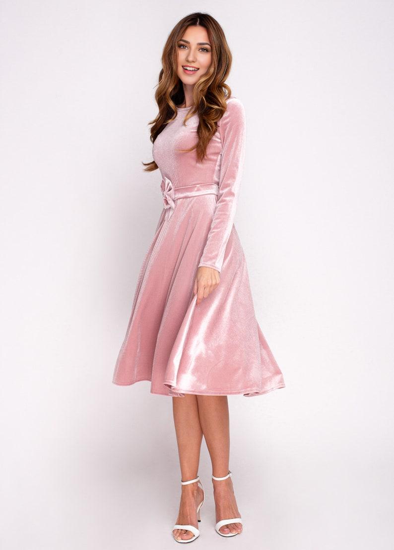 Mauve velvet dress with belt Christmas velvet dress evening dress velvet bridesmaid dress wedding guest dress party dress