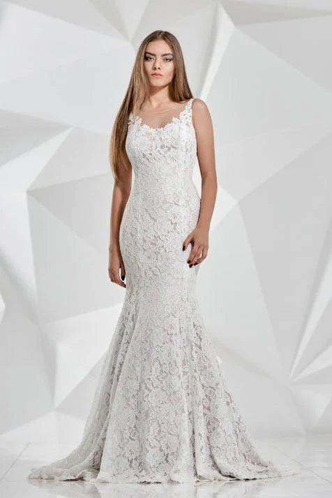 Lace Mermaid Ivory Scoop Wedding Dresses Bohemian Long with Train Bride Dresses