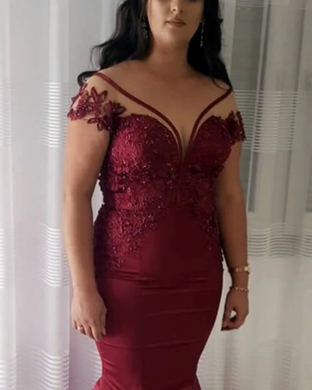 Mermaid Plus Size Burgundy Evening Dresses