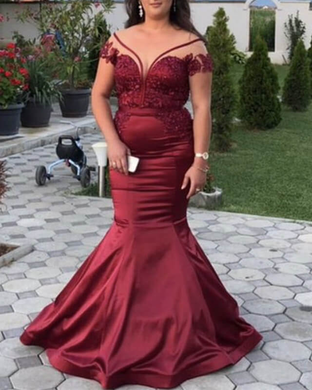 Mermaid Plus Size Burgundy Evening Dresses
