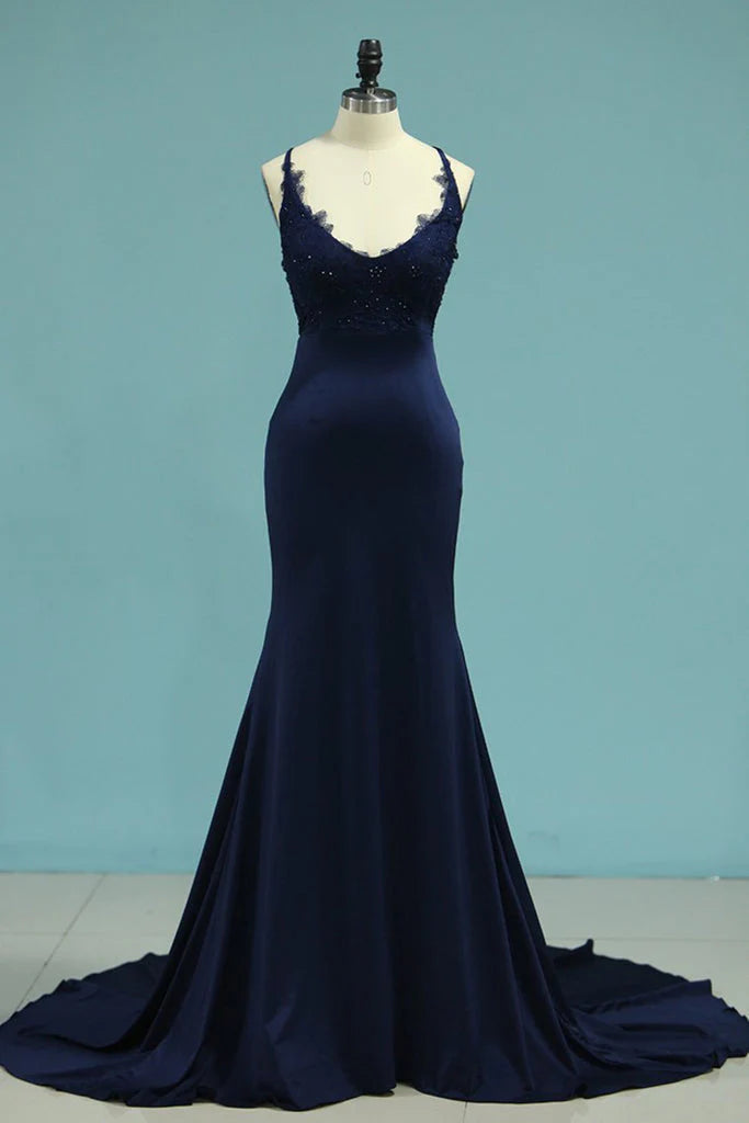 Trumpet/Mermaid Sleeveless Spaghetti Straps Sweep/Brush Train Spandex Prom Dresses