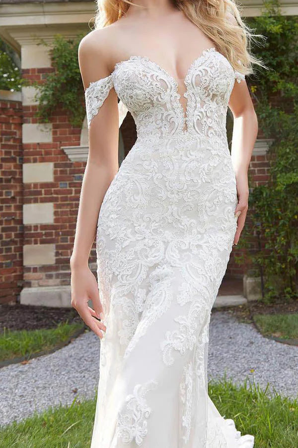 Mermaid Wedding Dresses Off The Shoulder Lace Sweep Train Zipper