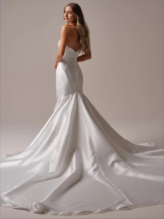 Mermaid off shoulder collar sleeveless strapless backless and floor length wedding dress