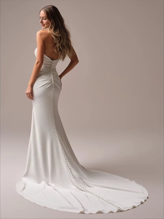 Mermaid off shoulder collar sleeveless strapless beaded backless and floor length wedding dress