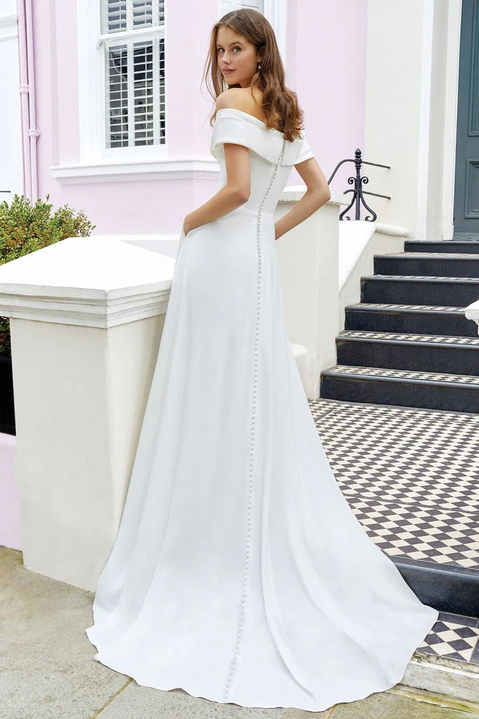 Minimalist Satin Elegant A-Line Off The Shoulder Wedding Dresses