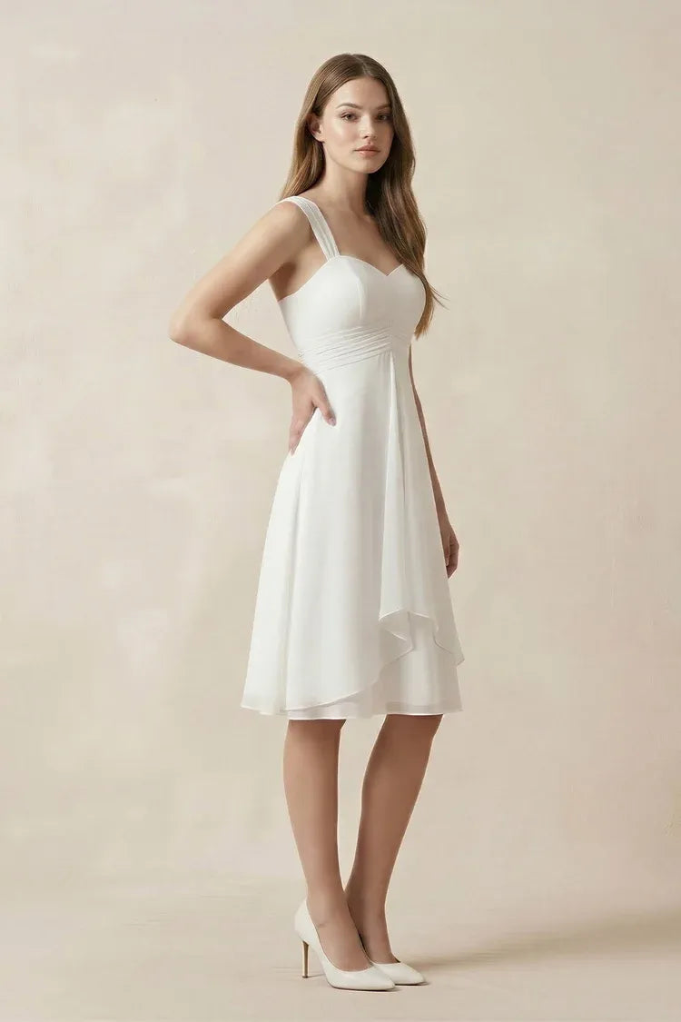 Modern Elegant Gorgeous Sweetheart Neckline Chiffon Midi Wedding Dress with Pleated Bodice