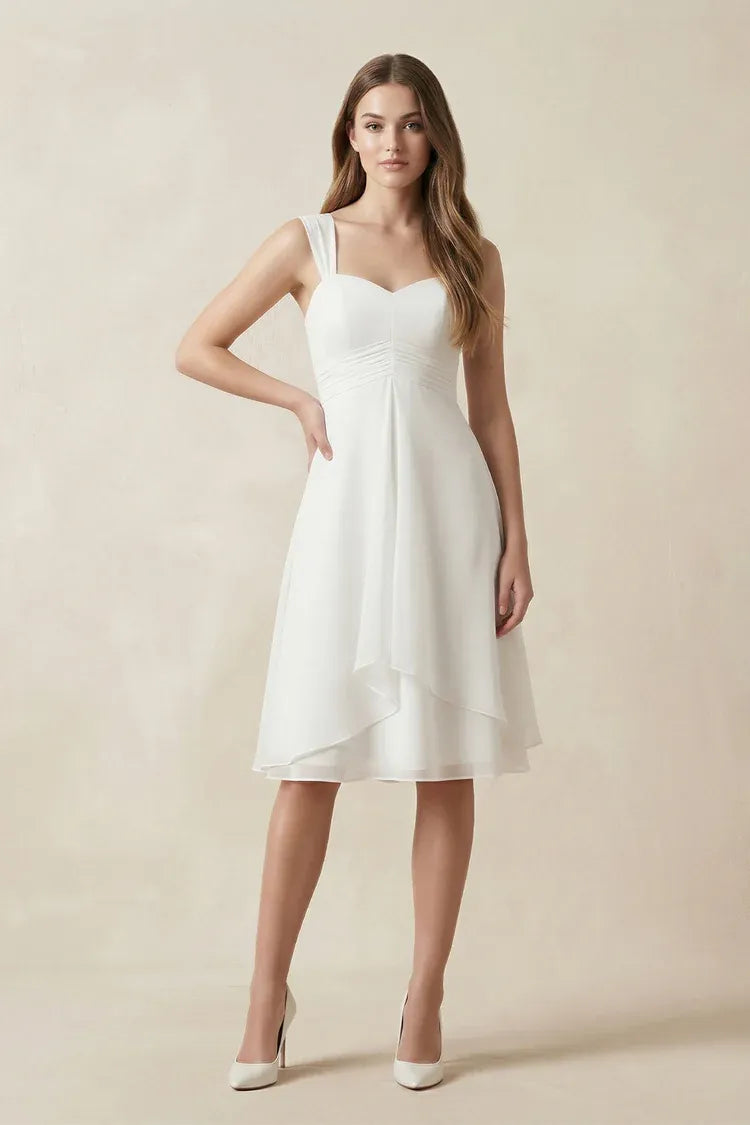 Modern Elegant Gorgeous Sweetheart Neckline Chiffon Midi Wedding Dress with Pleated Bodice