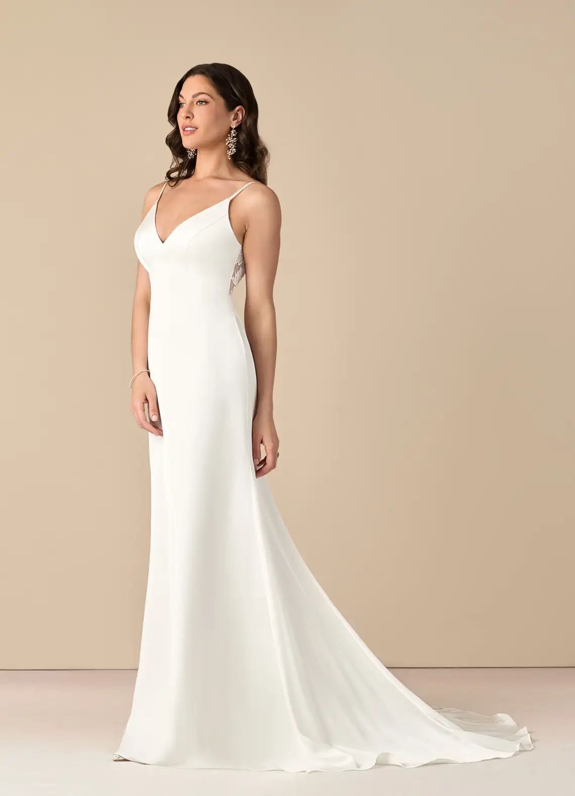 Modern Fashion Crepe Mermaid Floor-Length Wedding Dress with Lace Illusion Back and Spaghetti Straps