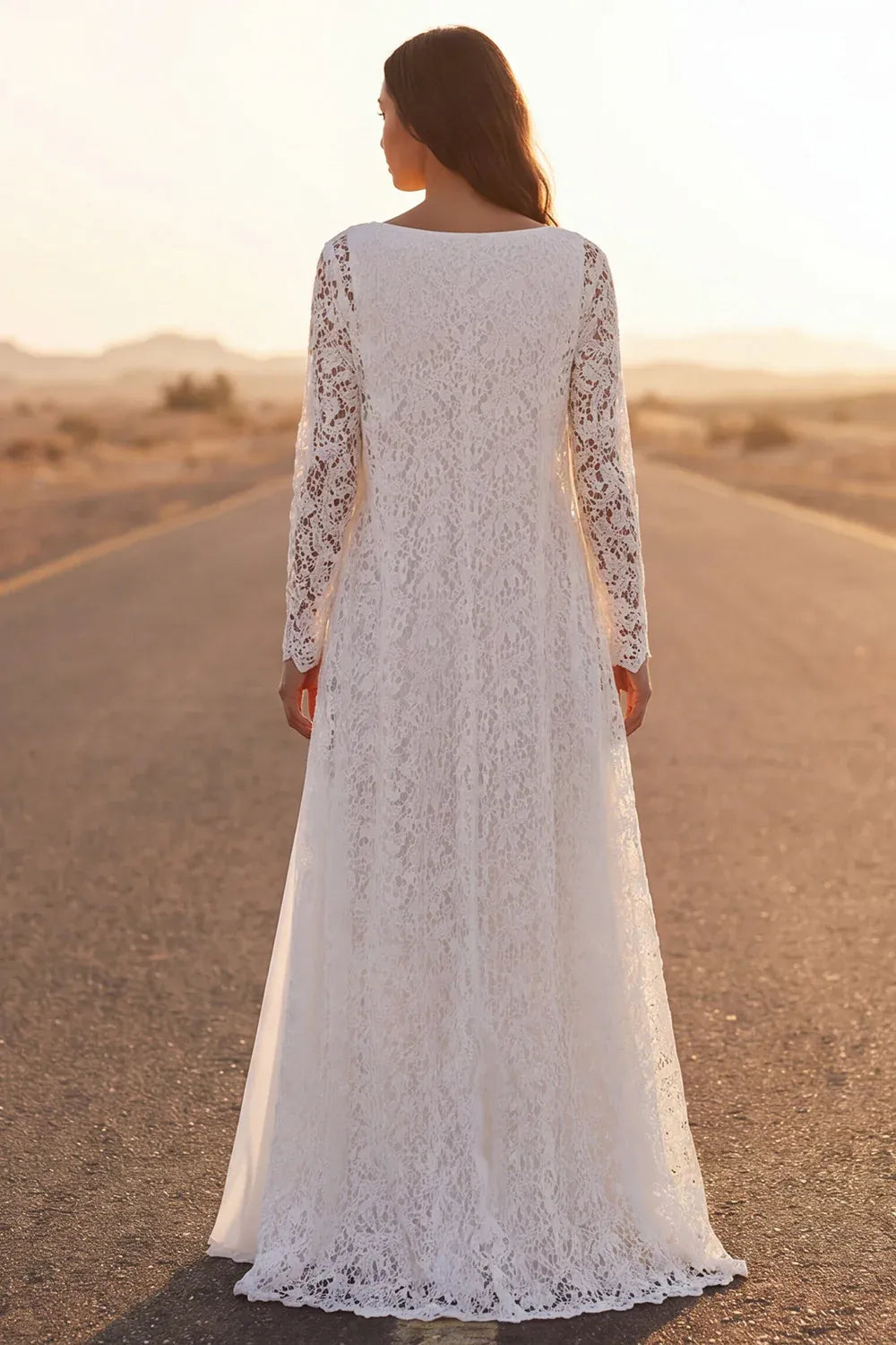 Modern Romantic V-Neck Lace Chiffon A-Line Wedding Dress with Detachable Lace Kimono