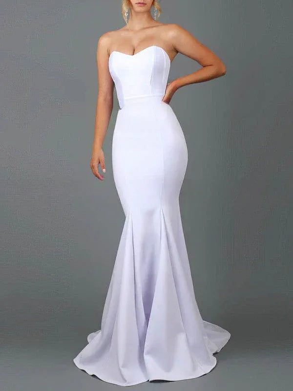 Modern Trumpet Strapless Sweetheart Crepe Mermaid Brush Train Wedding Dress with Train