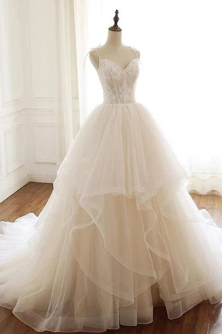 Modest Spaghetti Straps Long Ball Gown Lace Up Wedding Dresses