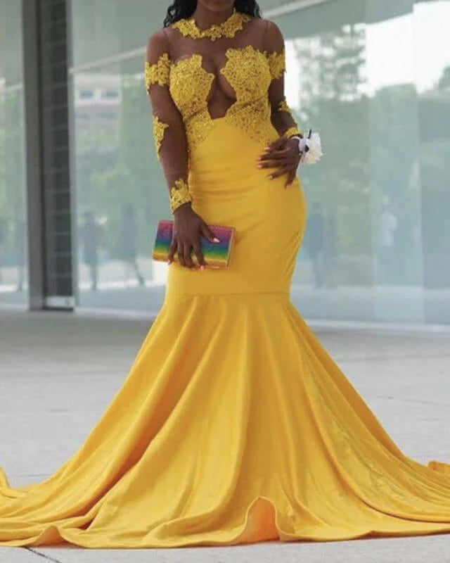Yellow Mermaid Evening Dresses Appliques