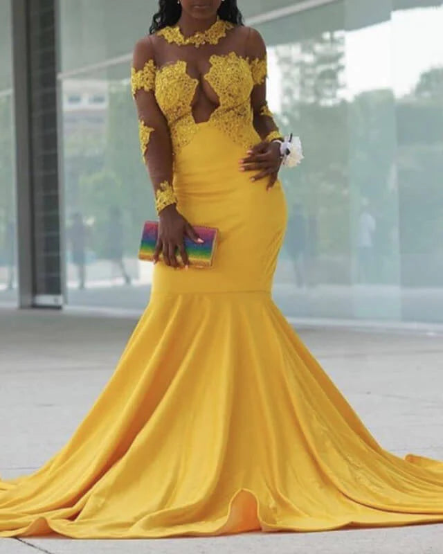Yellow Mermaid Evening Dresses Appliques
