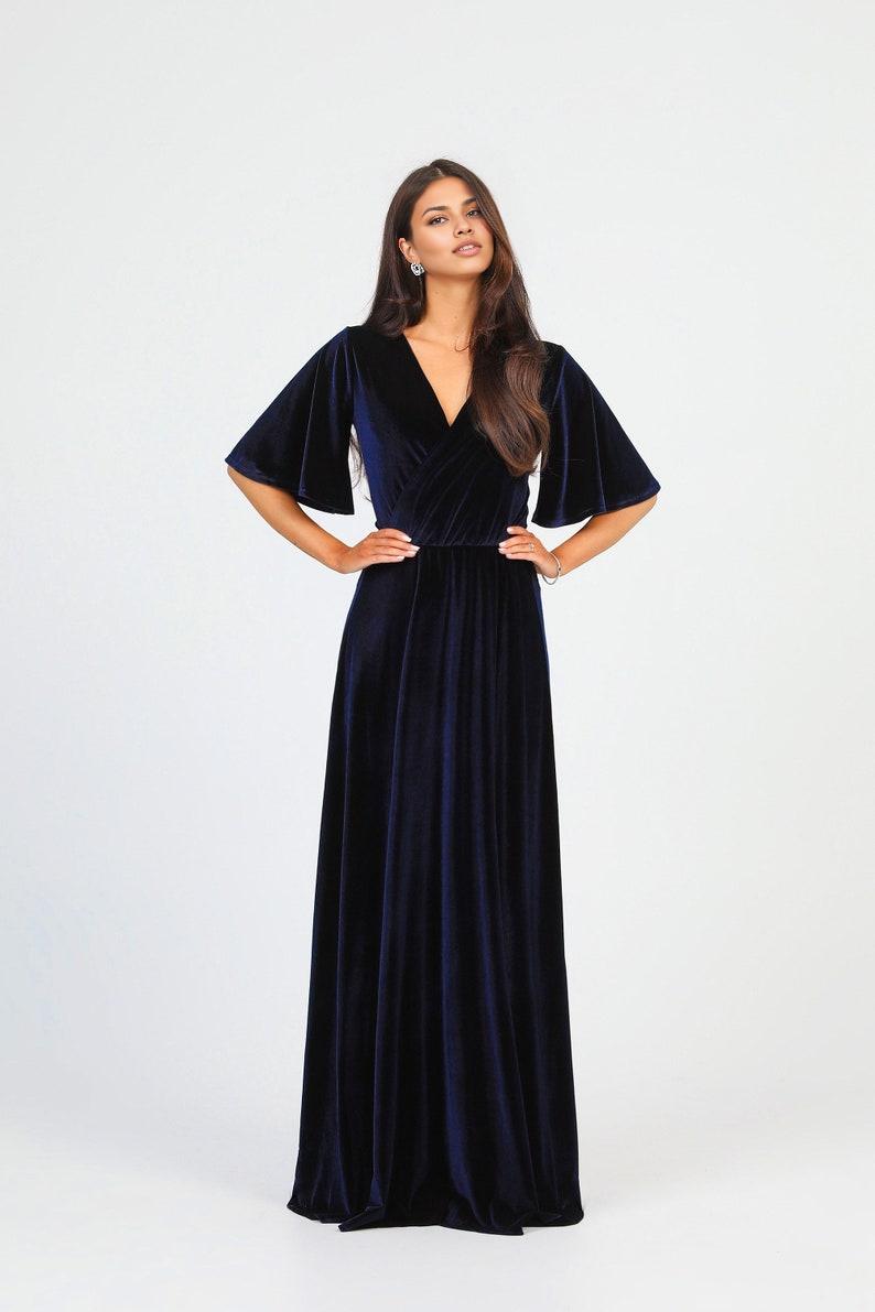 Navy Blue Dress Prom Velvet Dress Evening Dress Maxi Dress Wedding Guest Dress Elegant Dress Formal Dress