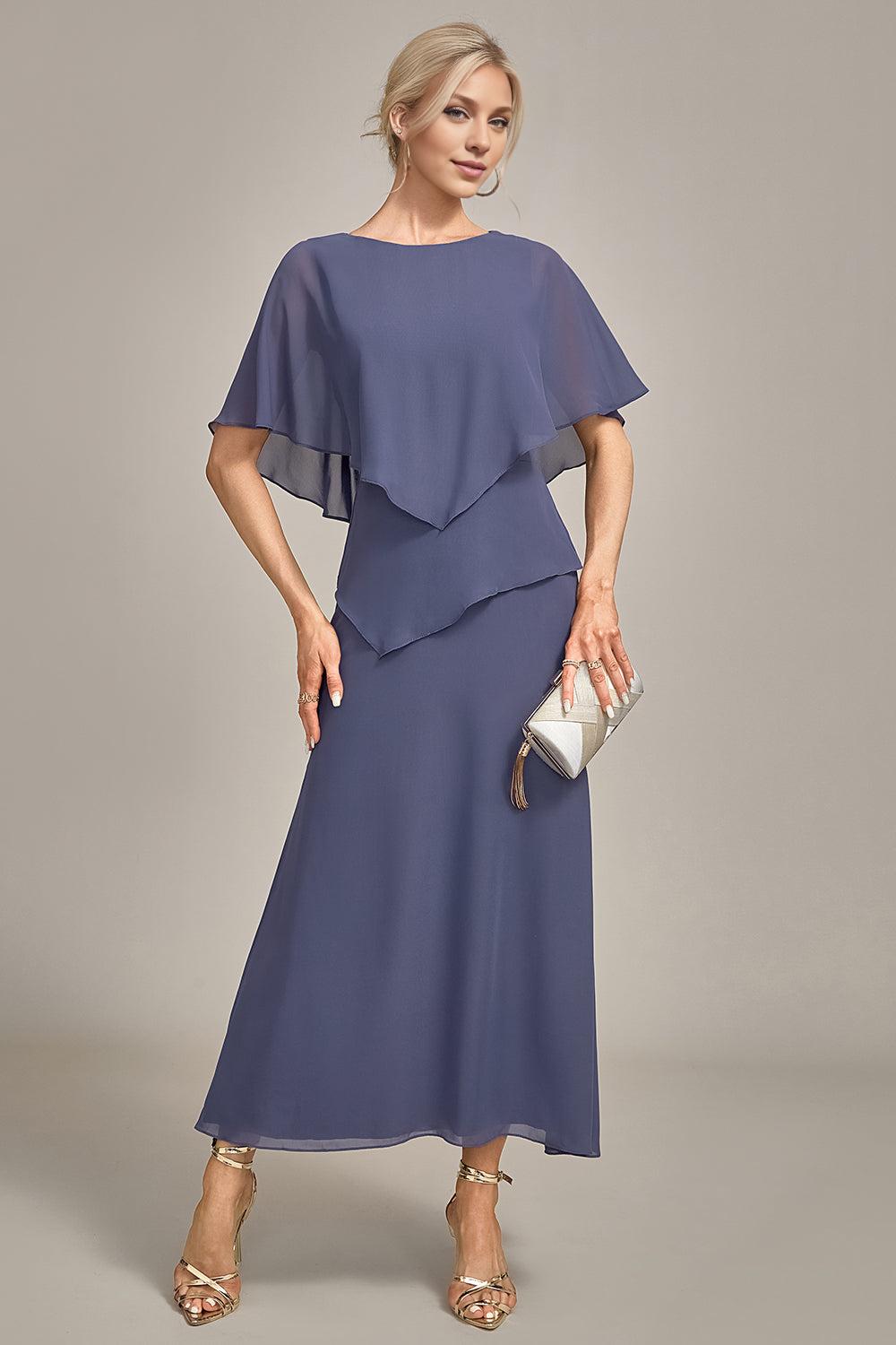 Sheath Scoop Tea-Length Chiffon Mother of the Bride Dress