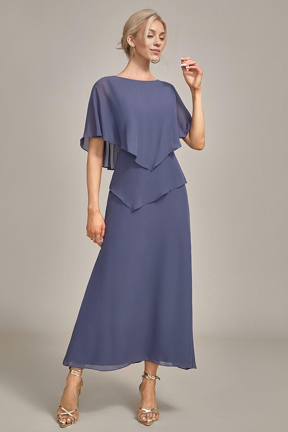 Sheath Scoop Tea-Length Chiffon Mother of the Bride Dress