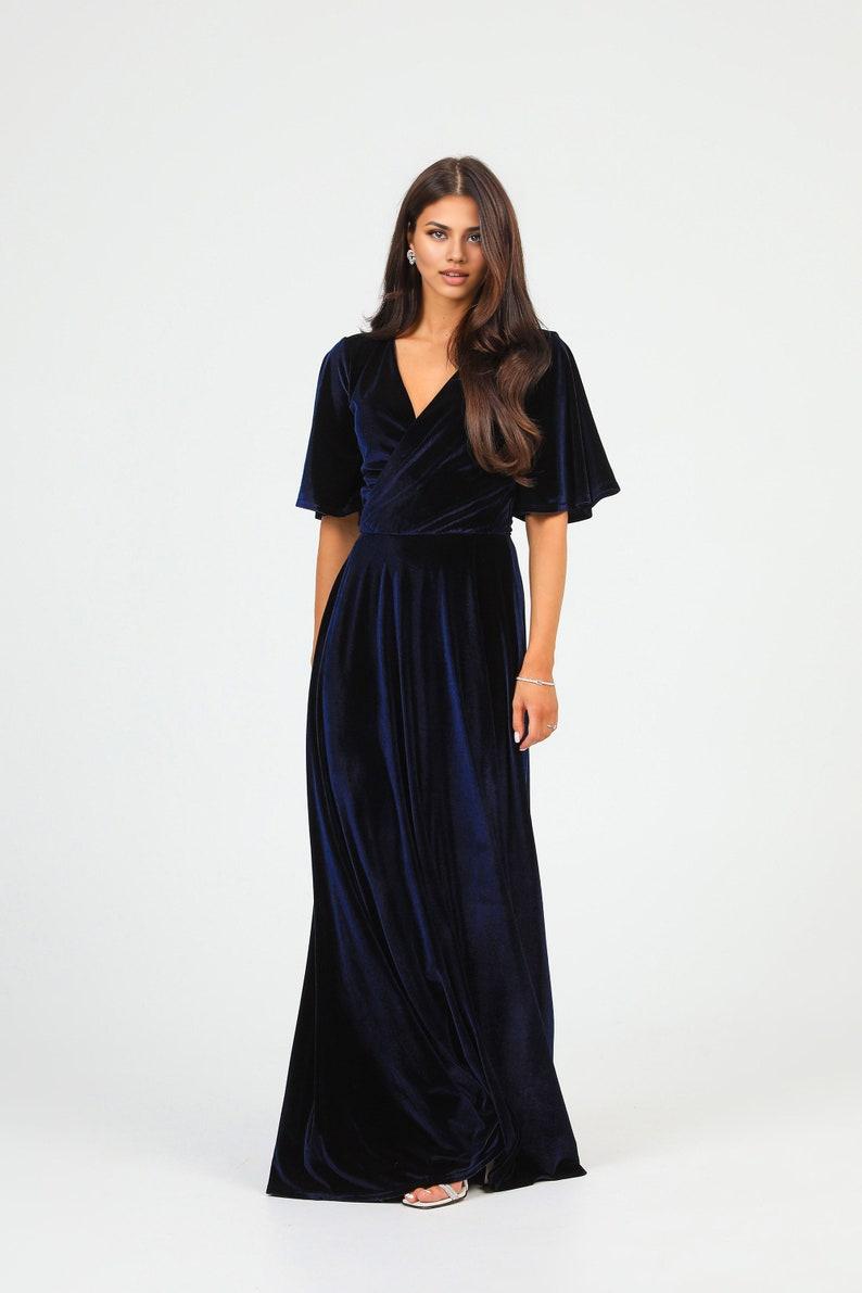 Navy Blue Dress Prom Velvet Dress Evening Dress Maxi Dress Wedding Guest Dress Elegant Dress Formal Dress