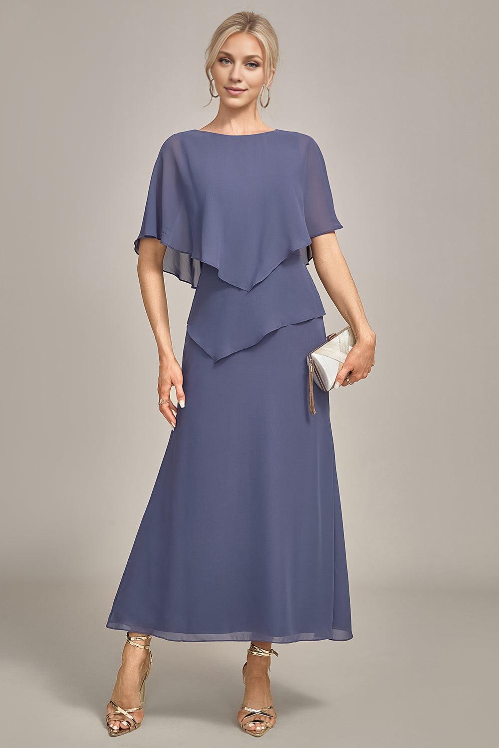 Sheath Scoop Tea-Length Chiffon Mother of the Bride Dress