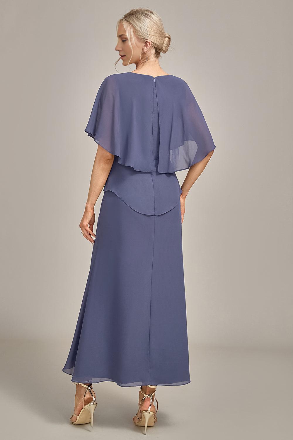 Sheath Scoop Tea-Length Chiffon Mother of the Bride Dress