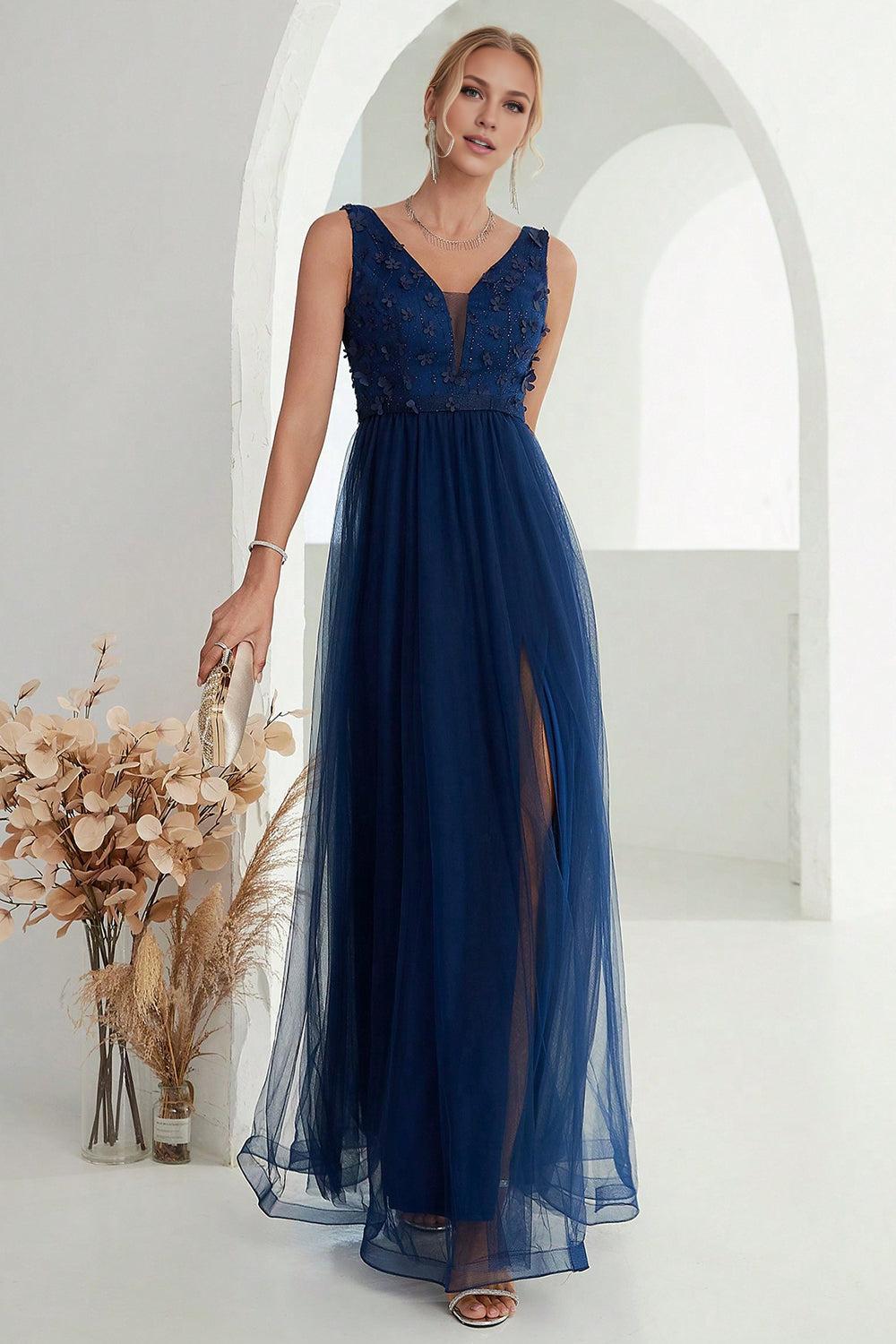 A Line Tulle Long Mother of the Bride Dresses With Slit