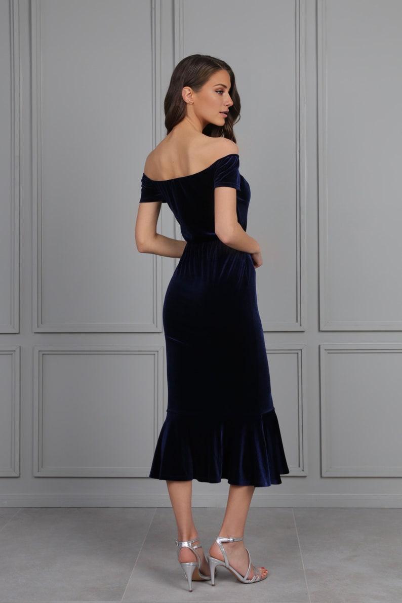 Navy Velvet Dress Bodycon Dress Cocktail Dress Party Dress Prom Dress Midi Velvet Dress Evening Dress