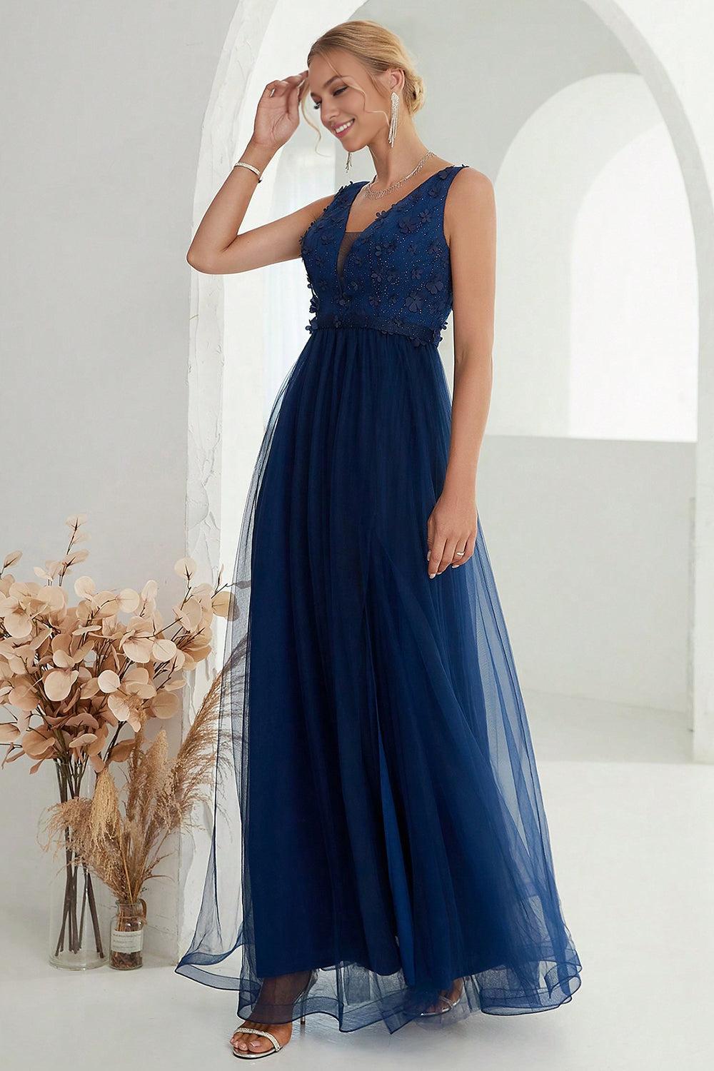 A Line Tulle Long Mother of the Bride Dresses With Slit