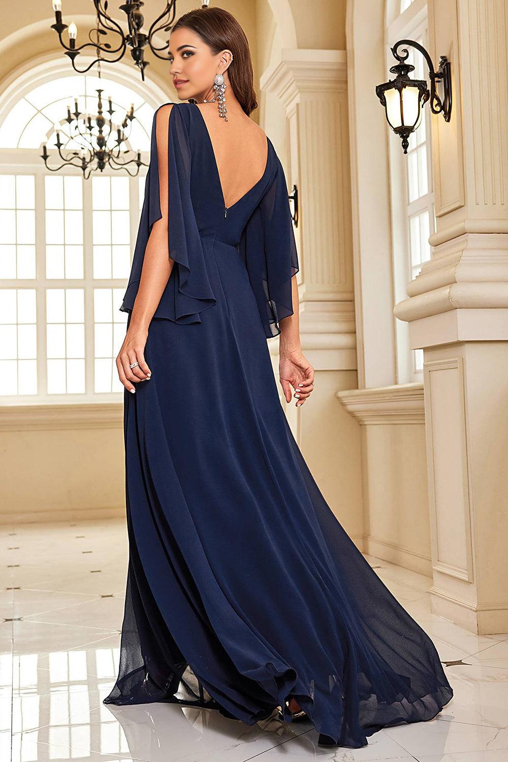 A-Line Bat Sleeves Chiffon Mother of the Bride Dress with Slit
