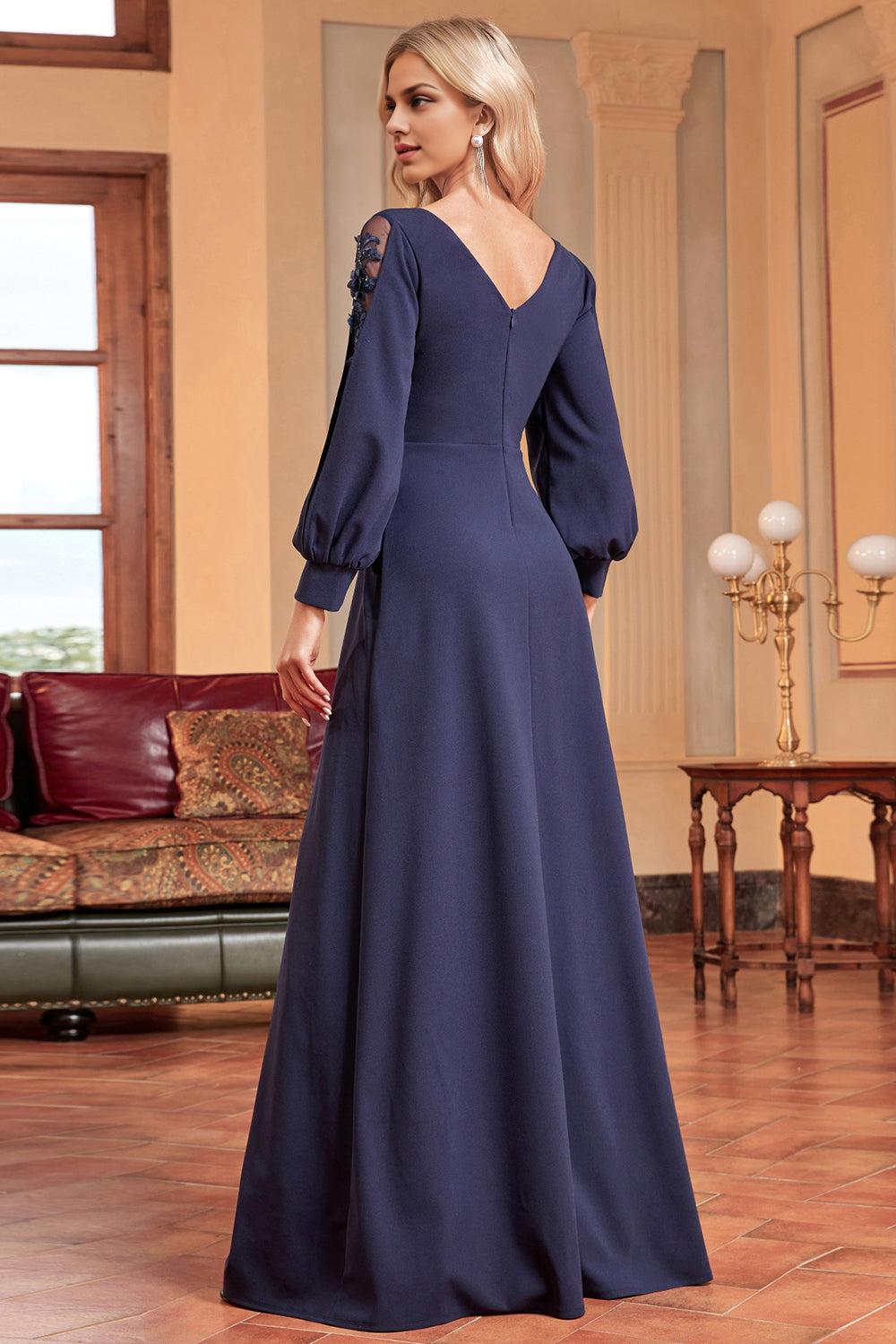 A-Line Long Sleeves Floor Length Mother of the Bride Dresses with Beading