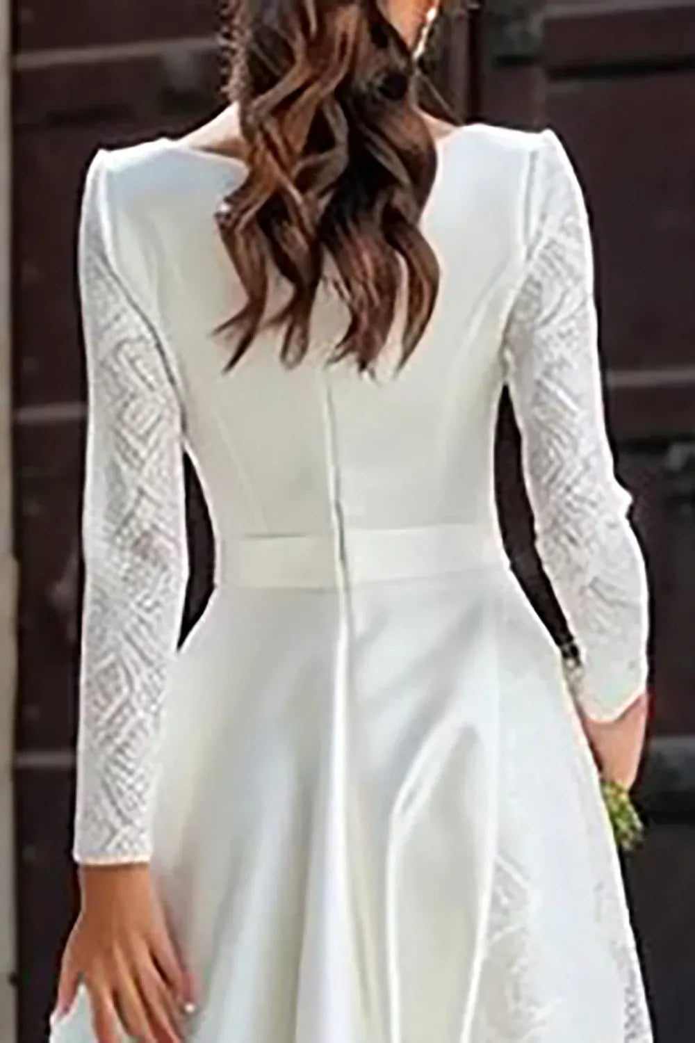 Neck Satin & Lace A-Line Ankle Wedding Dress with Pockets